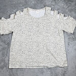 Ava James 2X Plus Size Dalmatian Dot Cold Shoulder Ladder Strap Top